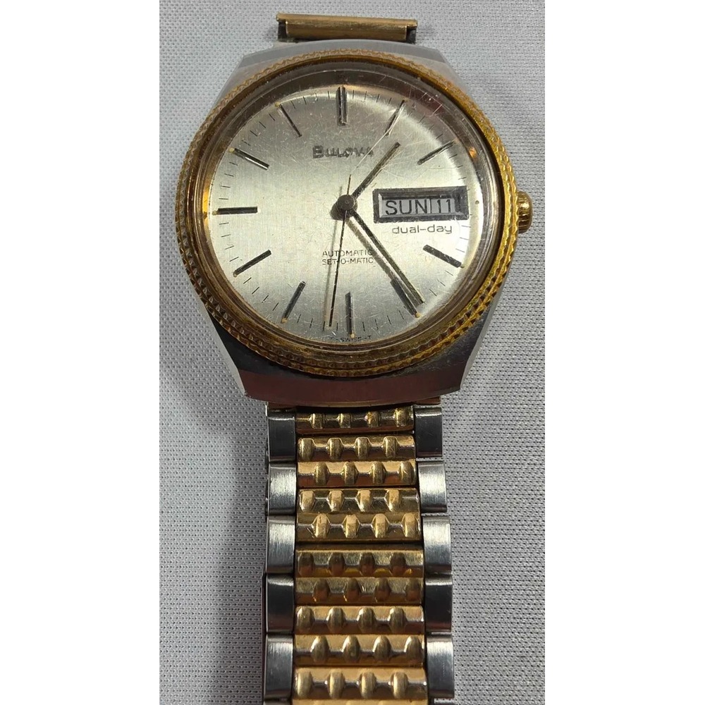 Bulova Set-O-Matic Watch Men 35mm Silver Dial Two Tone Daydate Automatic